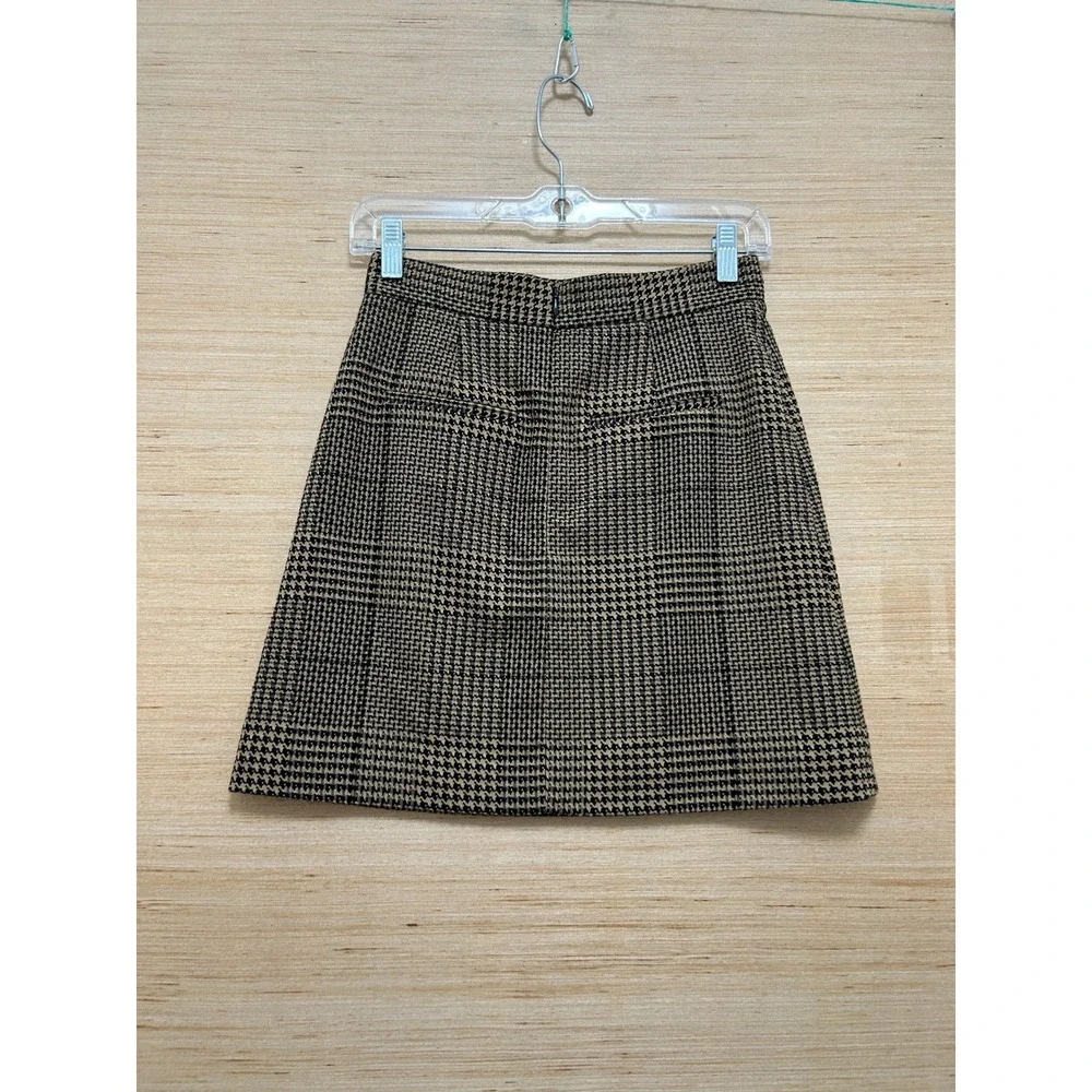 Antonio Melani Brown Houndstooth Plaid A-Line Mini Skirt Womens Size 0 High Rise